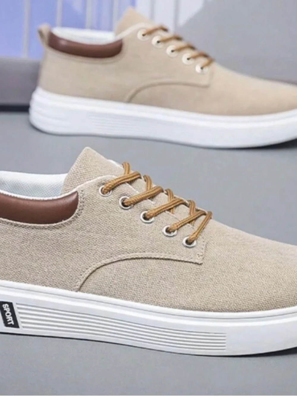 Men's Breathable Casual Shoes, Lightweight Flat Canva Khaki.